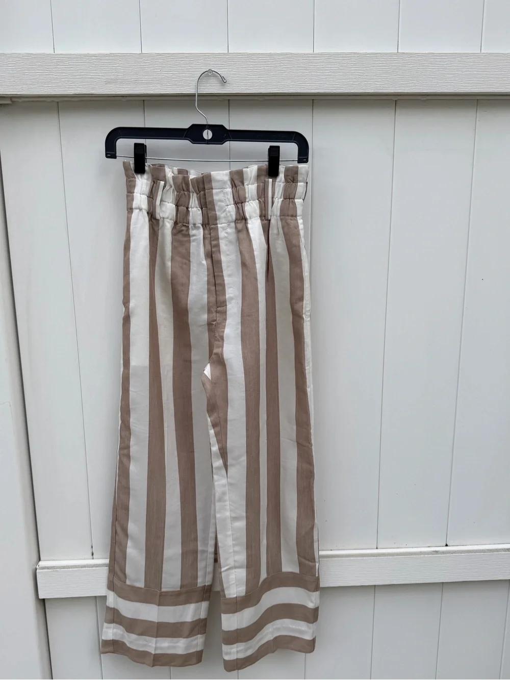 NWT J.Crew Point Sur Khaki Ivory Stripe Paperbag Pants 2P No Belt